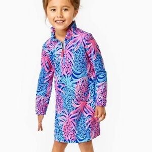 Lilly pulitzer little skipper ruffle dress borealis blue tropic down low NWT L